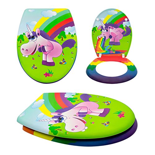 Premium WC Sitz mit Absenkautomatik – „Drunky Unicorn“ Design – Toilettendeckel aus Duroplast inkl. Montagesatz – VENKON - 3