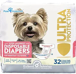 32ct Paw Inspired Ultra Protection Disposable Dog Diapers, Female, (X-Small)