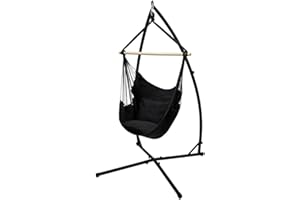 ECD Germany Silla Colgante con Soporte 208 cm - Silla Colgante con 2 Cojines - Negra - Carga máx 120 kg - Marco Colgante de Silla - Estructura de Metal para Columpio, Hamaca Colgante