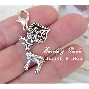 1 Charm Hirsch Herz TrachtenAnhänger Ren Reh Geweih Karabiner Anhänger BierFest