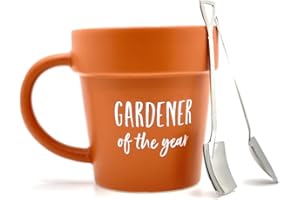 RAJX Gardener Mug, Novelty Gifts for Christmas, Ceramic Tea and Coffee Cup with Shovel Spoon, Coffee Cups Gift for Dad, Plant Pot Cup for Nature Lovers on Xmas and Birthdays