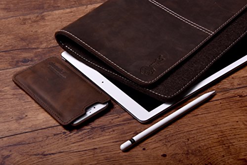 ALMWILD Apple iPad Pro 12.9 Zoll Hülle, Tasche . Aus echtem Rinds- Leder und 100% Woll- Filz. Case in Trüffel- Braun mit magnetischer Umschlagklappe aus Echt- Leder in Braun. In Bayern handgefertigt - 9