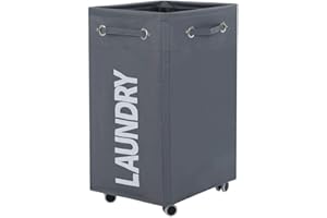 ALINK 86L Grand Panier à Linge Pliable Avec des Roues, Corbeilles à Linge Pliable Roulant, Support de sac à linge,Roulettes panier de Rangement buanderie(Gris)