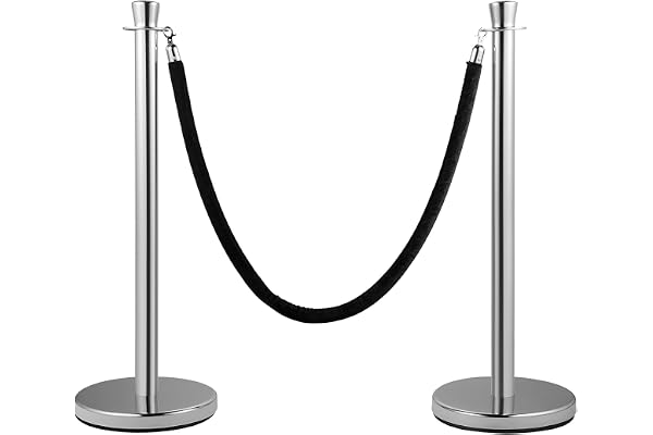VEVOR Poteau de Guidage 2PCs, Barrière de Balisage pour Contrôle de Foules avec Corde en Velours Noir de 1,5 m, pour Délimitation Séparation File d'Attente en Public École Théâtre Hôtel Exposition