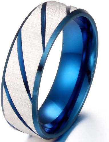 Tungsten Love JewelryWe Grooved Stainless Steel Ring Unisex Wedding Band (Blue, Size 8) : UK Size - P