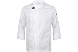 Runhomal Unisexe Veste de Chef Cuisinier Manches Longues Homme Femme avec Poche Blouse Cuisine Professionnel pour Hôtel Restaurant Bar Travail - Taille Petit Attention