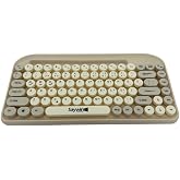 Saywin Bluetooth Klavye Renkli Retro Kablosuz Klavye Daktilo G&ouml;r&uuml;n&uuml;ml&uuml; Tuş Tasarımı Şık ve Kullanışlı Telefon Koyma G&ouml;z&uuml; Pill
