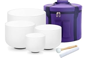 Hye-eun Juego de cuencos de cristal de 432 Hz, 15,2 cm, B 20,3 cm, G, 25,4 cm, E, 30,5 cm, C, cuenco de sonido de cuarzo esmerilado con bolsa de transporte, mazo y goma para sanación de sonido, baño