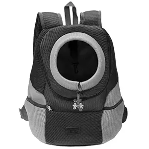 Mogoko Airline Approved Cat Dog Backpack, Puppy Pet Carrier Front Pack with Breathable Head Out Design and Double Mesh Padded Shoulder for Outdoor Travel Hiking (L, Black)