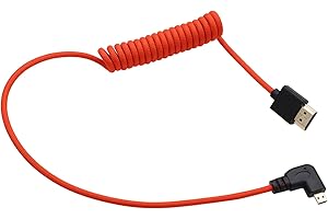 HangTon Kabel Micro HDMI na HDMI 8K 4K60p do Canon R6 II R5C R5 Sony ZVE10 A7C A7R IV III A7S II S5 S9 GH4 Aparat ATOMOS Ninja V Ultra SmallHD Feelworld monitor, Rigth Angle HDMI 2.1 czerwony 50 cm