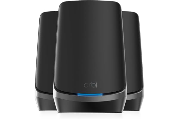 NETGEAR Orbi WiFi 6E Mesh (RBKE963B) - Système Quad-band avec Routeur et 2 Satellites Couvre 800 m² et 200 appareils Vitesses ultra rapides de 10,8 Gbit/s (AXE11000) Installation ultra simple