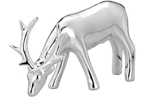 H.BAUER JUN. Kleine stehende Porzellan Deko Rentier Figur - silbern glänzende Hirsch Weihnachts-Deko zum Hinstellen Höhe 9 cm