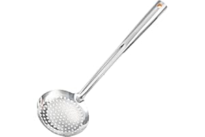 TENTA KITCHEN Dia 12CM One-Piece Stainless Steel Skimmer/Slotted Spoon/Strainer Ladle With ABS Plastic Heat Resistant Handle