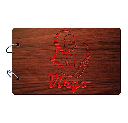 Sehaz Artworks Virgo Zodiac Sign Wooden Scrapbook Photo Album for Memorable Gift on Boyfriend Girlfriend Birthdays, Valentines Day, Anniversary, for Couples (22 cm x 16 cm x 4 cm, Brown)
