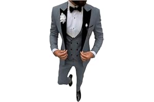 BOTONG Costume 3 pièces à revers cranté pour homme - Smoking à simple boutonnage - Pour mariages, affaires et loisirs - Gilet, veste et pantalon