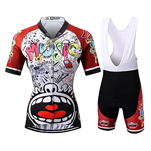 Thriller Rider Sports® Mujer Love Music Deportes y Aire Libre Maillot Manga Corta de Ciclismo y Pantalones Cortos Babero Traje Medium