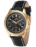 KS Herren Armbanduhr Automatik Mechanisch Schwarz Leder Armband Datumanzeige KS185