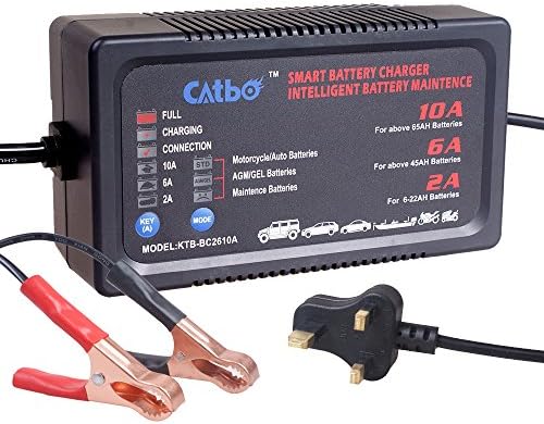 CATBO 2Amp 6 Amp battery charger 6V 12V auto-voltage detection lead acid battery float charger maintainer for motorcycle car boat marine lawn mower Atv Toy car