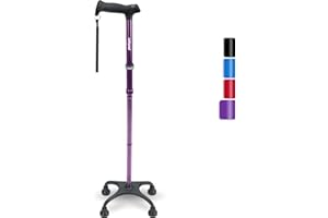 Rehand Quad Cane, Walking Cane with Ergonomic Handle Ever and Graceful 4-Pronged Base for Extra Stability, Adjustable Walking Sticks for Right or Left Handed Men & Women and Seniors