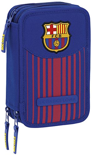 Preisvergleich Produktbild FC Barcelona 411729057 Federmäppchen triple, Premium, 3 Fächer, Filzstifte, Buntstifte, Zubehör Schule 41 Stück, Polyester, Mehrfarbig