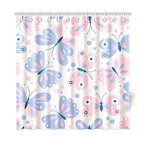 EIJODNL Home Decor Bath Curtain Vector Seamless Girly Pattern With Cute Butterflie Polyester Fabric Waterproof Shower Curtain For Bathroom, 72 X 72 Inch Shower Curtains Hooks Included