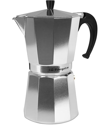 Home Mokita Caffettiera, Alluminio, Argento/Nero, 12 Tazze