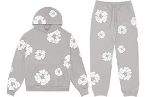 Dasfsagh Denim Tears chandal mujer Original Denim Tears Sudadera con Capucha y Pantalón Chándal para Hombre y Mujer Y2K Sudadera con Capucha con Estampada de Flores Pantalones Denim Tears Flores