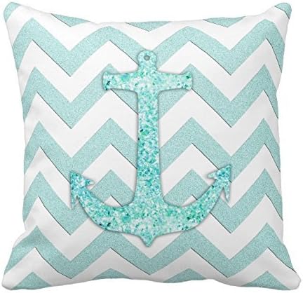 Cool Boys Cotton Stripe Pattern Pillowcase Aqua Glitter Nautical Anchor Teal Chevron Pattern Throw Pillow Covers 18 x 18
