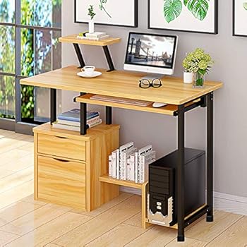 Computerschreibtisch Bürotisch mit ausfahrbarer Tastaturablage und Zwei