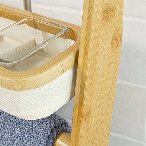 SoBuy® Leiterregal, Standregal, Handtuchleiter,Badregal, mit Handtuchstangen und Wäschebeutel, FRG88-MI - 7