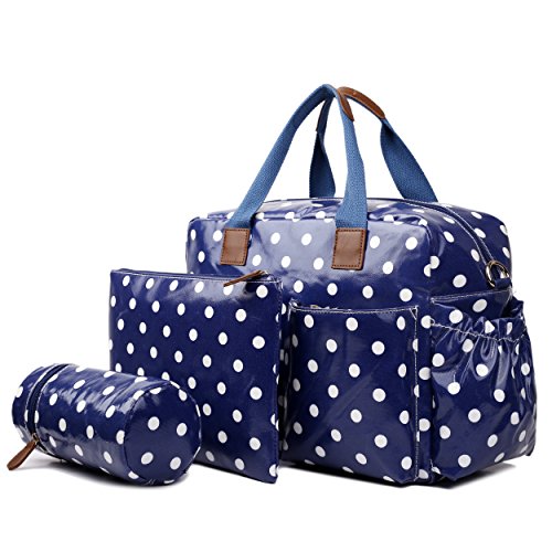 Miss Lulu 4 Piece Polka Dot Baby Nappy Changing Bag Set Navy Blue L1501D2 NY