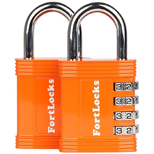 Fortlocks Candado De Combinación - Candado De 4 Dígitos Para Taquillas De Escuela Y Gimnasio, Exterior, Vallas, Pasadores, Almacenes, Carcasas, Cajas De Herramientas Y Cobertizos - Reseteable Para Todos Los Climas Anti Óxido Metal Y Acero - 2 Paquete Naranja