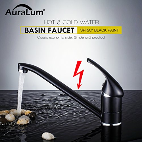 Auralum® Schwarz Chrom Niederdruck Küchenarmatur Kupfer Spültischarmatur Mischbatterie für Küche Armatur - 2