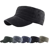 CheChury Military Cap for Men and Women Classic Adjustable Distressed Hat Unisex 100% Cotton Robust Solid Visor Baseball Cap