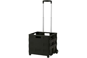 RAXTER Black Plastic Folding Cart Trolley, Basket, Foldable Boot Cart for Supermarket Grocery, Shopping, Picnic, Laundry, with Wheels, Heavy Duty, Carry Up to 35 KGs