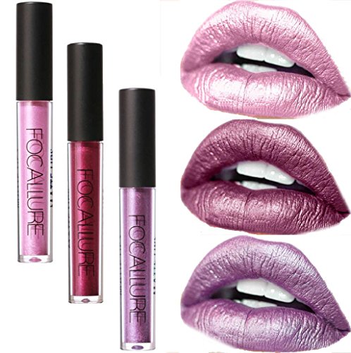 Sannysis Brillos, Set de 3 colores Lápiz labial Brillo Labial Metalizado