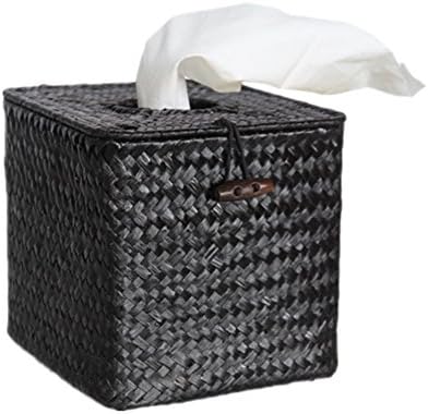 Cube Storage Box Hand Woven Towel Roll Tissue Box Cover Grass Tissue Box (black)