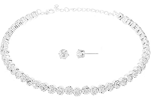QEXUJOW Collane da donna Girocollo con strass Girocollo con strass in oro bianco con collana scintillante da donna, collana in argento con misura regolabile (set di 3)