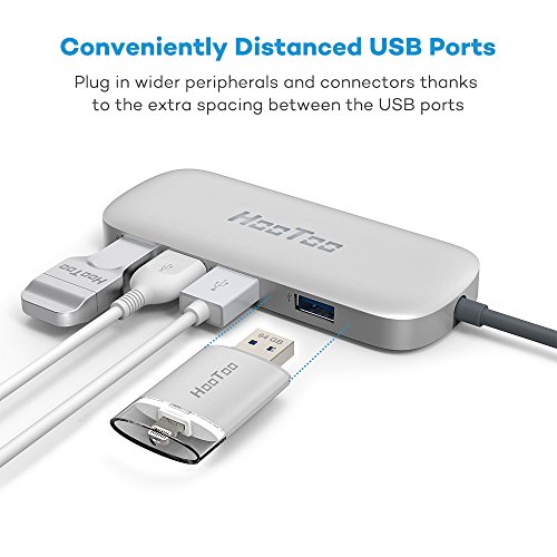 HooToo USB-C Hub Type-C Hub mit 4 USB 3.0 Anschlüssen für MacBook und Windows USB C Laptop, Silber - 3