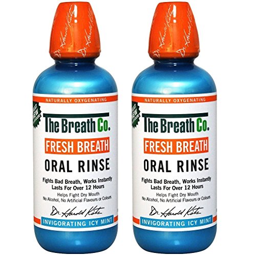2 x El enjuague bucal con enjuague bucal Breath Co® Fresh Aliento - Sin alcohol, sin sabores artificiales ni con colores 500 ml - Icy Mint (Hecho en Estados Unidos)
