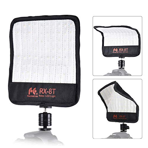 Fomito Falconeyes RX-8T Foldable Roll-Flex LED Light Kit 5600K CRI95 Flexible Cloth Mounting On-Camera Lamp Daylight Splash-Proof for Video Stuido Photography Lighting