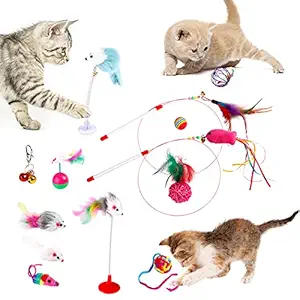 REHTRAD Pack of 13 Cat Toys for Kittens?Plush Mouse Spring Mouse Colored Ball Toys for Cat (Random Color)
