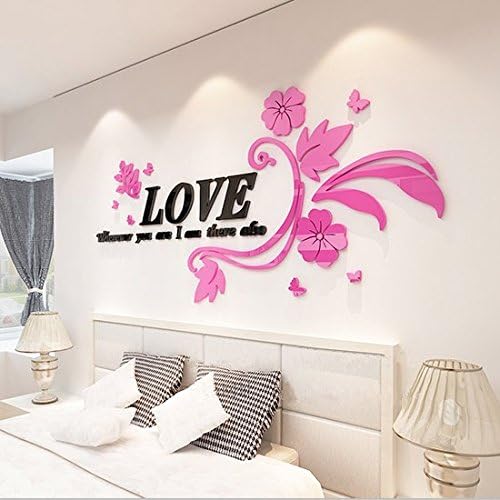 XMJR Wall decoration Creative love rattan acrylic 3D stereoscopic wall romantic couples bedroom living room sofa bed wall decoration posters, rattan - right - Black pink flower,.