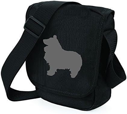 Sheltie Bag Reporter Bag Shoulder Bag Shetland Sheepdog Sheltie Silhouette Sheltie Dog Gift Choice of Colours (Grey Dog Black Bag)