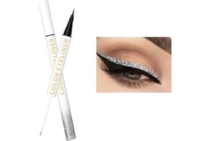 TIMIPOO Juego de delineador de ojos de doble extremo - Delineador de ojos líquido negro y metálico Glitter Líquido Sombra de ojos impermeable Conjunto de maquillaje de ojos brillantes (03#Plata)