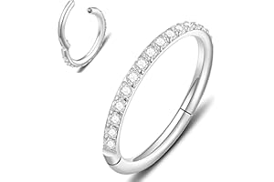 AEIOPRS 1 szt. tytanowy hipoalergiczny pierścień na nos srebrny kolczyk chrząstka przezroczysta przegroda pierścień segmentowy z zawiasami Conch Tragus pierścień do ust pierścień do nosa, srebrny