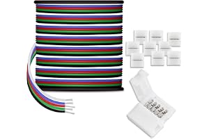 AOTOINK 30M RGBW Förlängningskabel 22 Gauge 5x0,32mm² 5 Pin 12 V DC Elkabel 5 Färger 22 AWG Kablar Med 10 st Anslutningar för