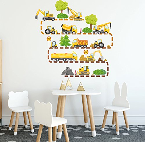 Preisvergleich Produktbild Aufkleber Wandaufkleber Kinderzimmer Babyzimmer Wandtattoo Bagger Bauwagen Lastkraftwagen Lastwagen Bagger Tiere autos cars XL Waldtiere Kinderzimmer Wandaufkleber Dekoration fürs Baby MK 141