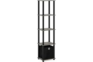 Furinno TNT No Tools Mensola decorativa a 5 ripiani con un bidone, rovere francese grigio/nero/nero