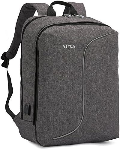XQXA 17.3" Laptop Backpack with USB Charging Port and Earphones Port Rucksack Business Bag Notebook Computer Backpack Casual Daypack for Men and Women for School, Travel, Work – 25 L / Grey
